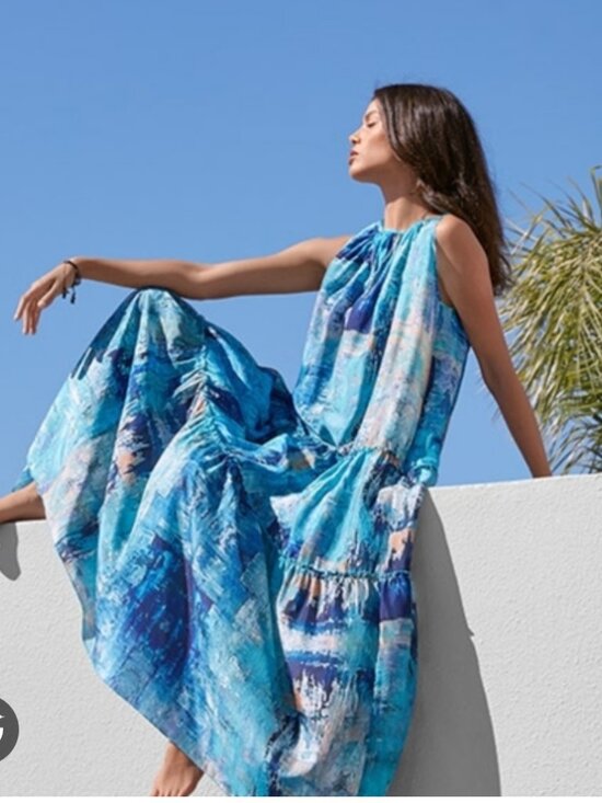 Johnny Was Dresses & Skirts - Johnny Was Mint Tiered Silk Maxi Dress Size Large Sea Blue Boho Chic Beach